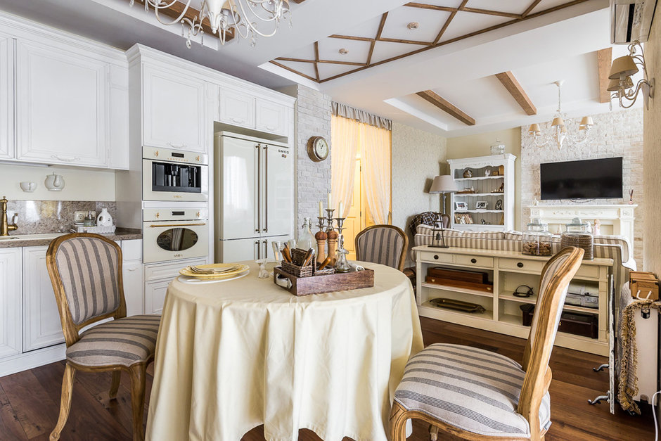 Кухня-гостиная в стиле прованс: 25 фото интерьеров, правила оформления, удачные примеры