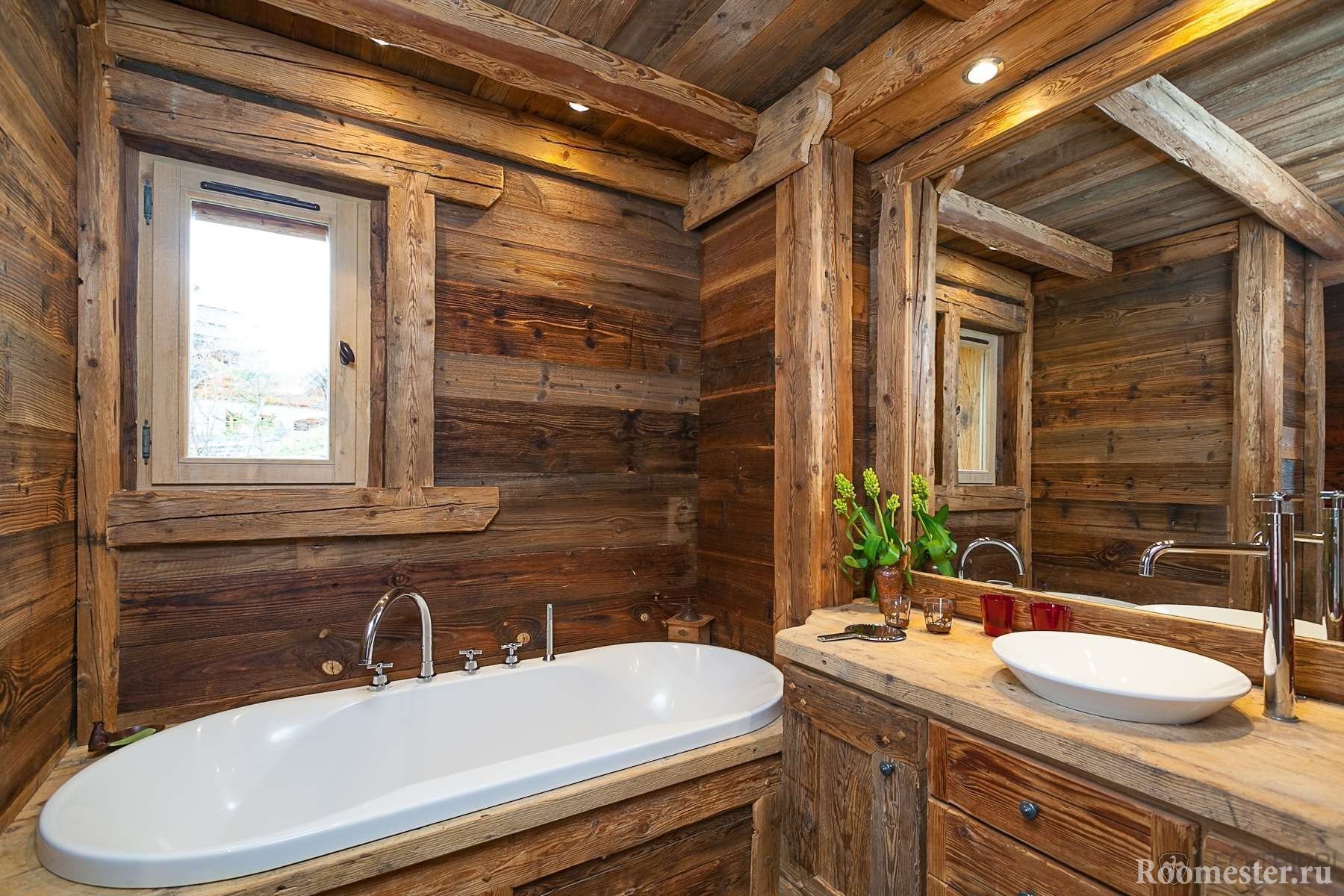 дизайн ванной комнаты в деревянном доме фото
