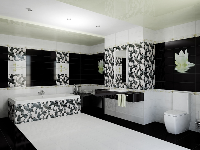 Дизайн черно-белой ванной комнаты +75 фото примеров