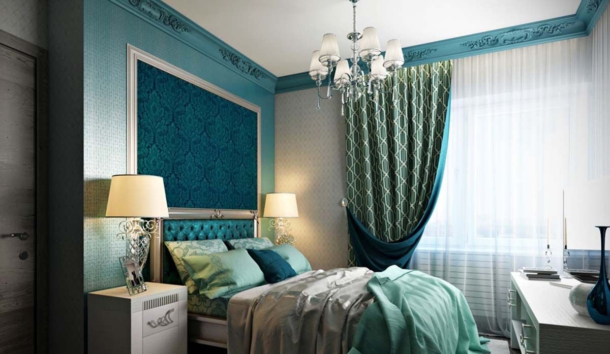 Бирюзовая спальня — лучшие варианты сочетания и дизайна спальни бирюзового цвета (200 фото)