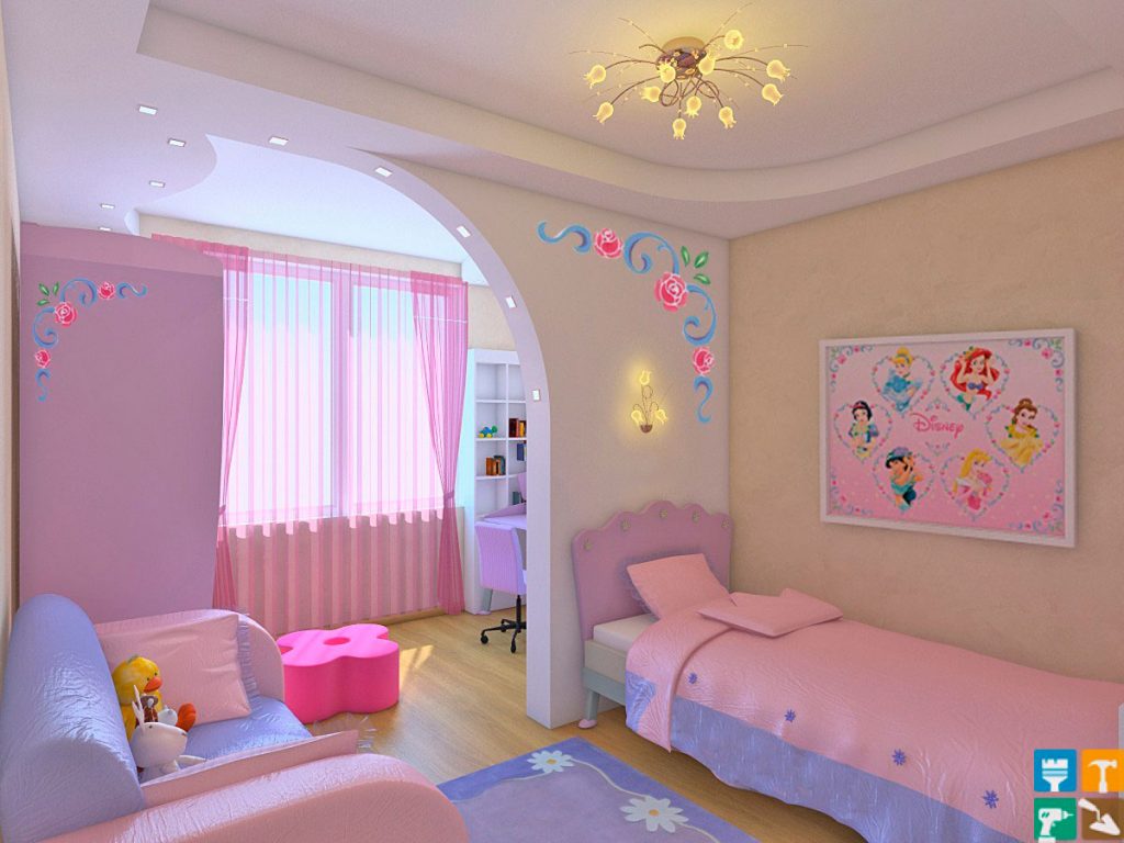Двухуровневый из гипсокартона потолок в детской комнате фото для