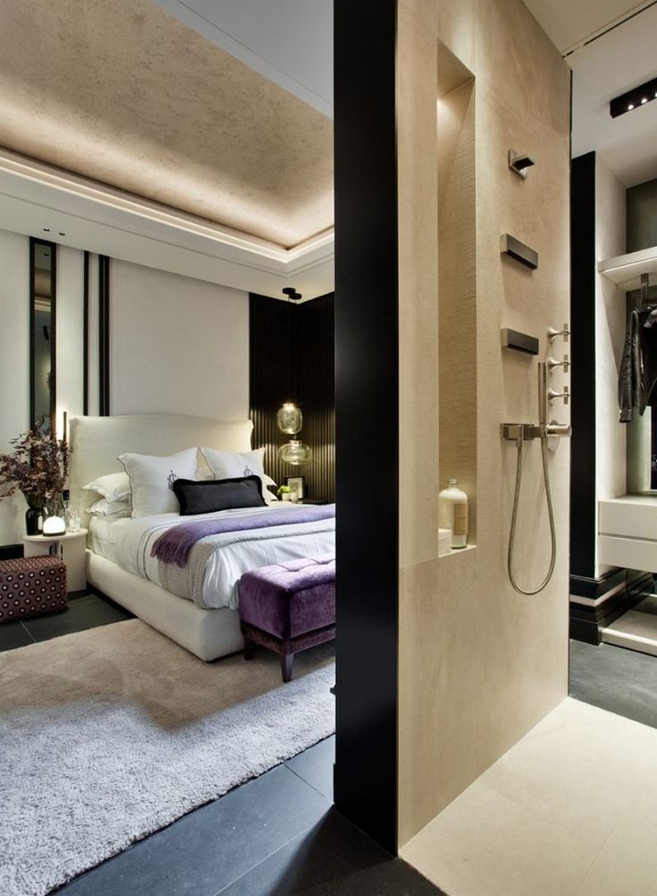 Практичная спальня с ванной и гардеробной: 4 дизайнерские идеи