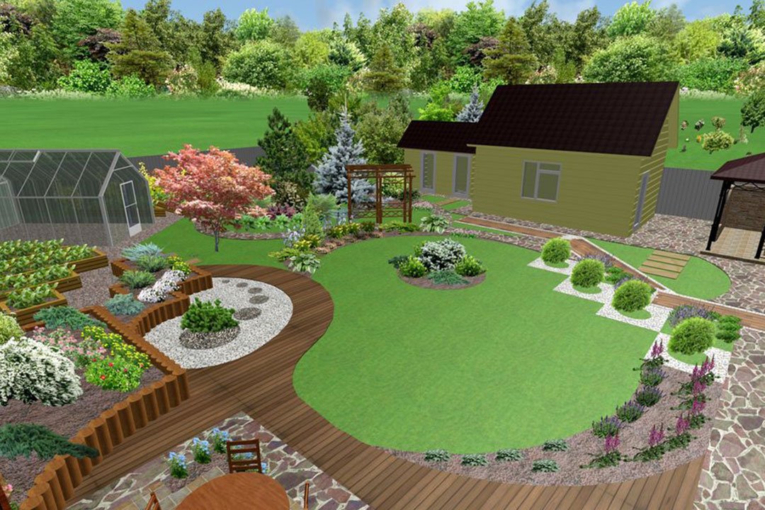 Ландшафтный дизайн садового участка загородного дома на 10 соток с фото: примеры оформления квадратных и прямоугольных территорий своими руками, идеи