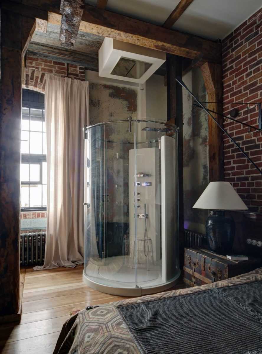 Ванная в стиле лофт с душевой кабиной фото