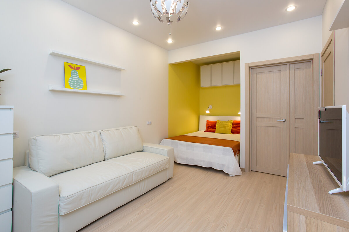 Дизайн комнаты с альковом в однокомнатной квартире фото