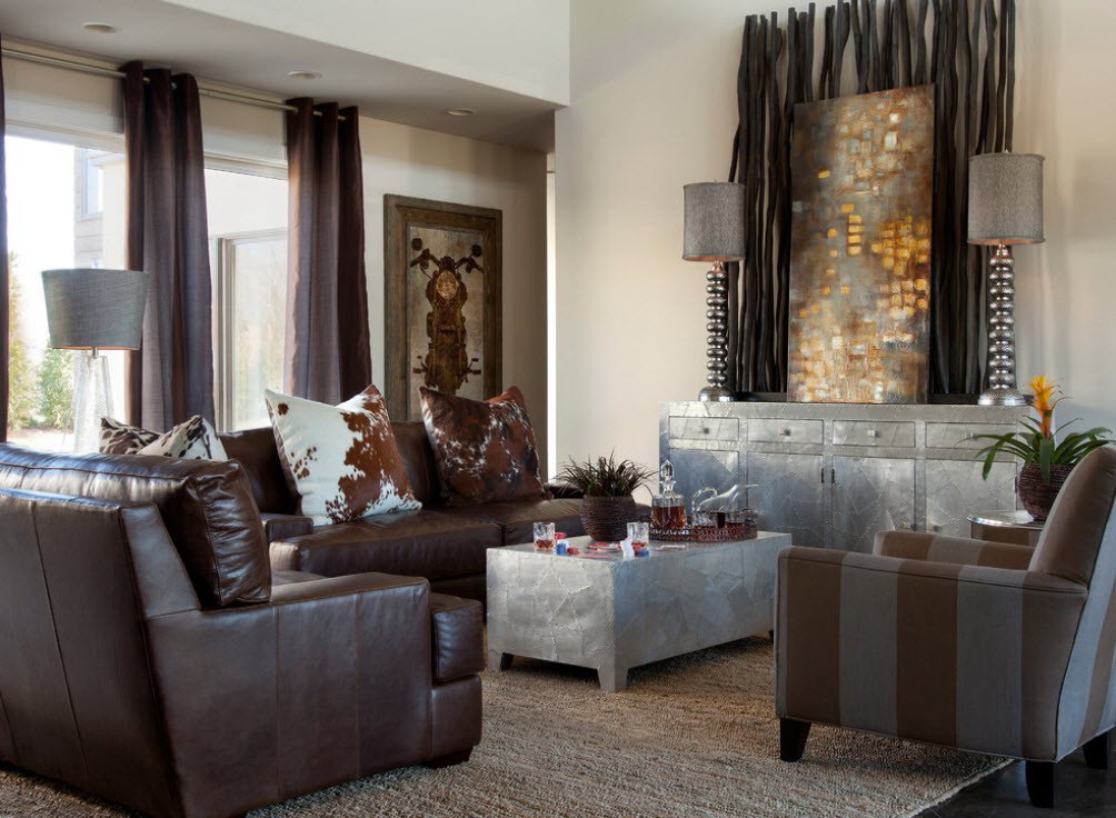 Коричневый диван в интерьере: дизайн гостиной в коричневых тонах, темный диван в светлом интерьере