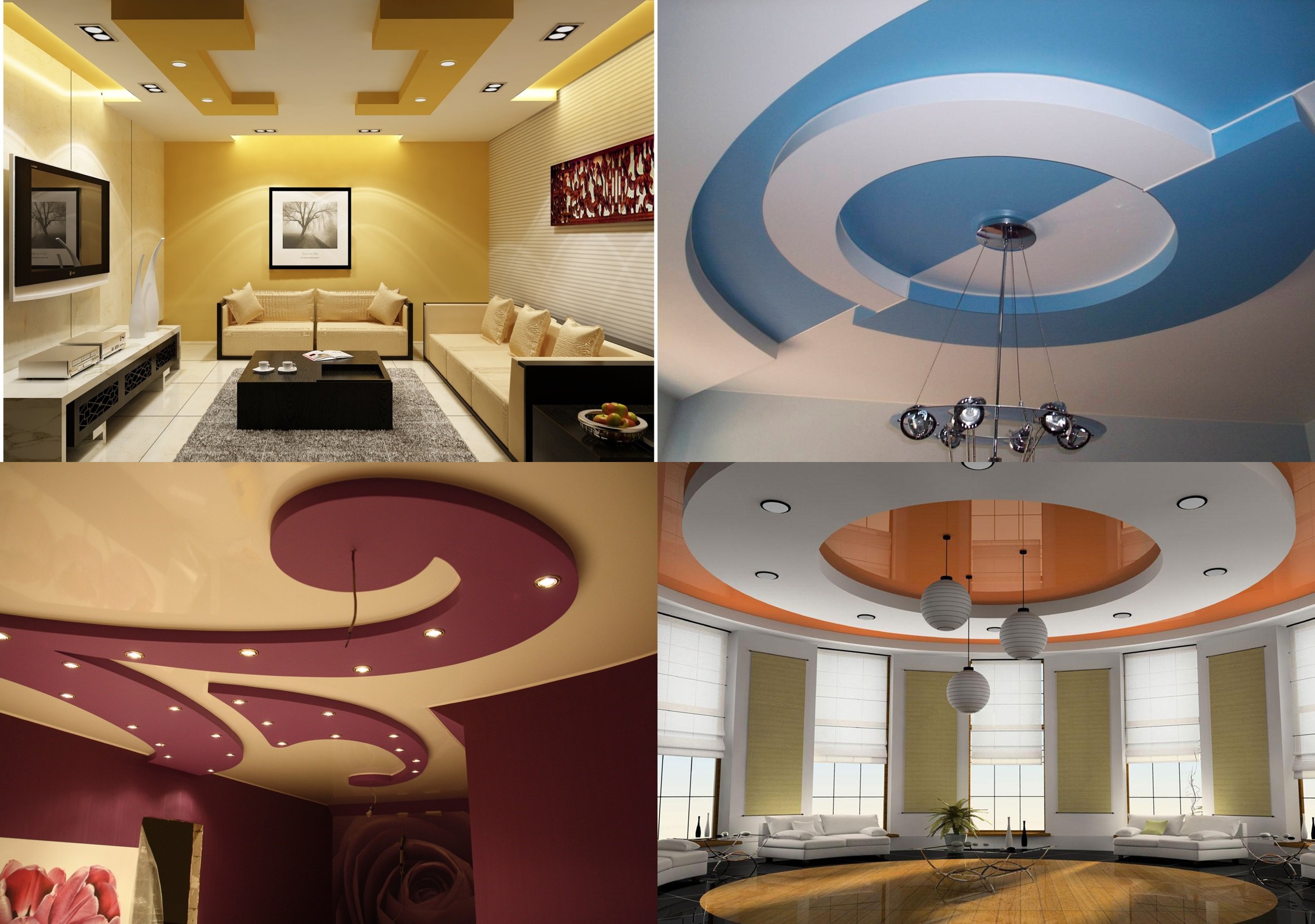 Подвесные потолки из гипсокартона (7 фото) в зале: дизайн потолков