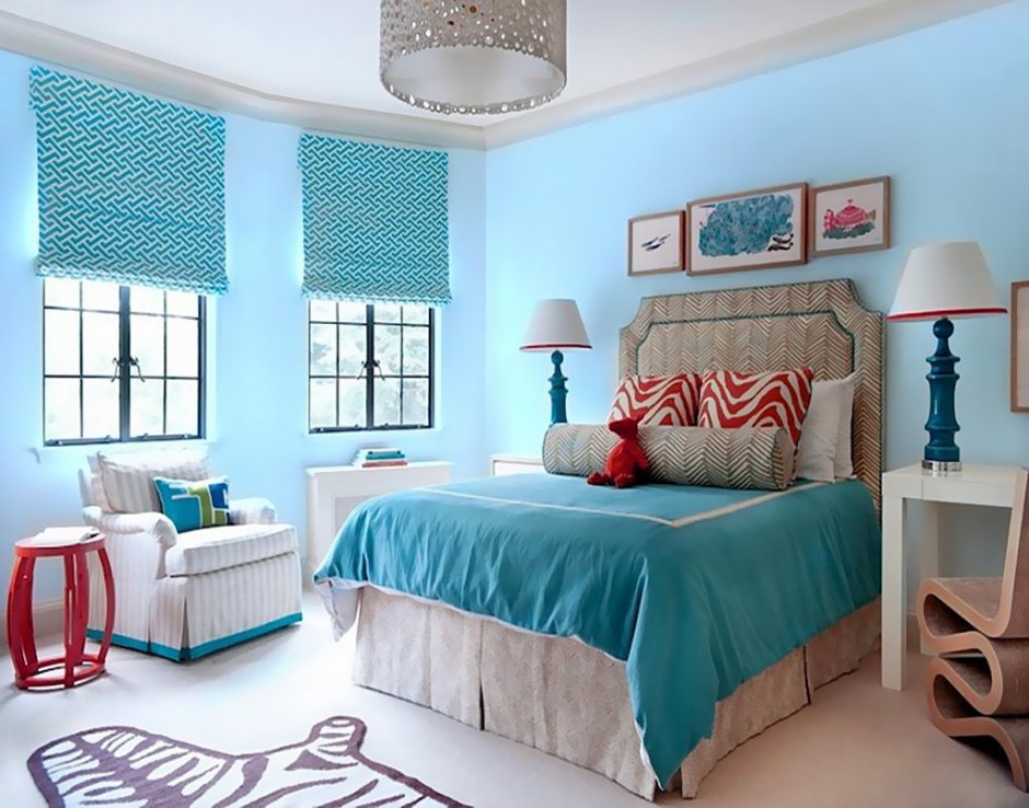 Голубая спальня - 100 фото необычных дизайнерских решений