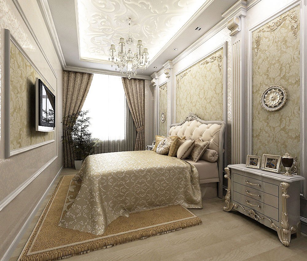 Интерьер спальни 14 кв м в классическом стиле в квартире фото