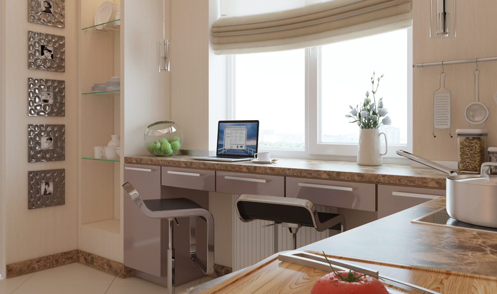 Стол-подоконник на кухне: выбор формы, материала и дизайна