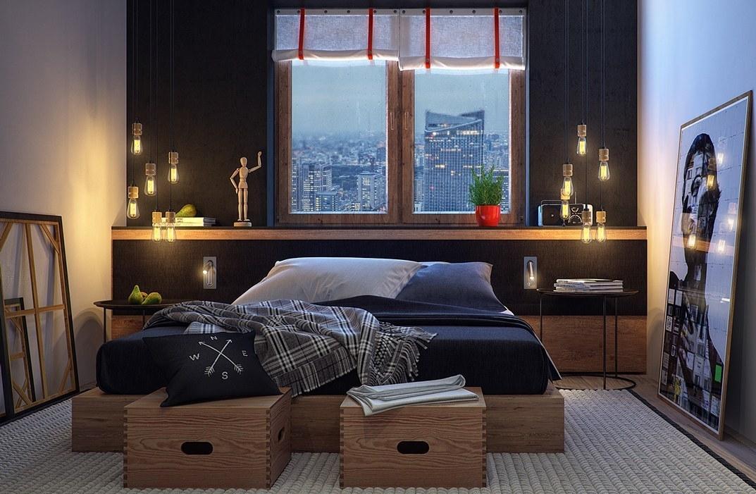 Красивая спальня в стиле лофт