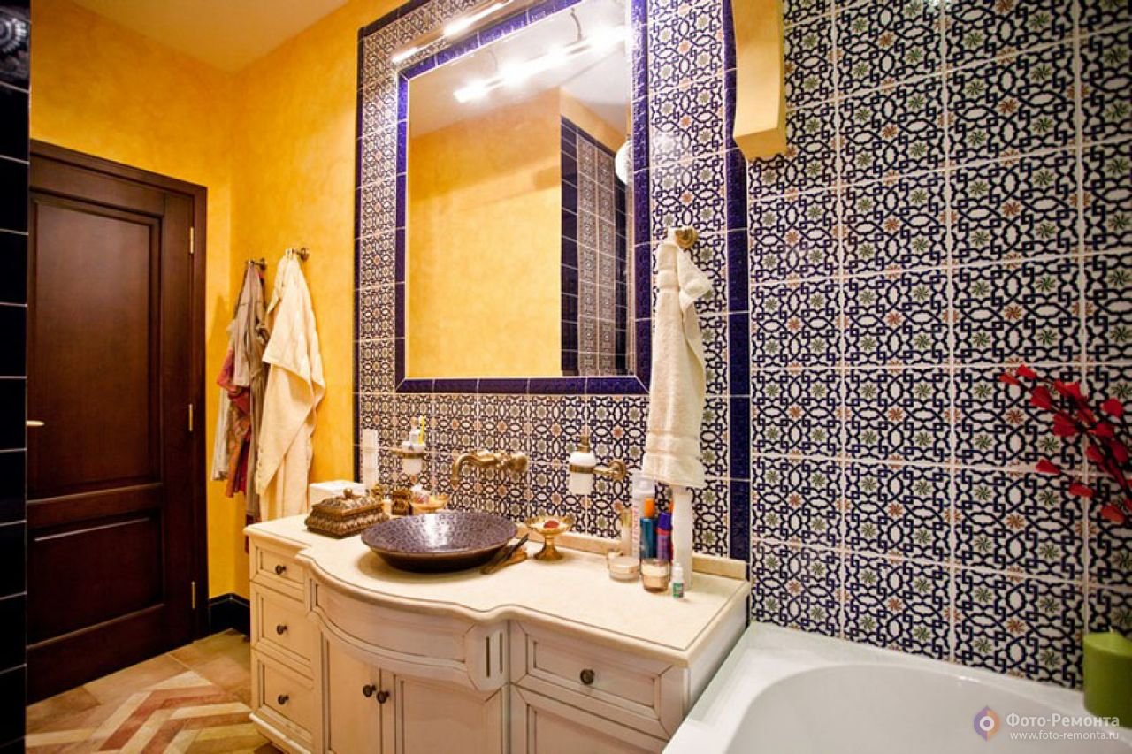 Ванная комната в восточном стиле, фото дизайна и интерьера