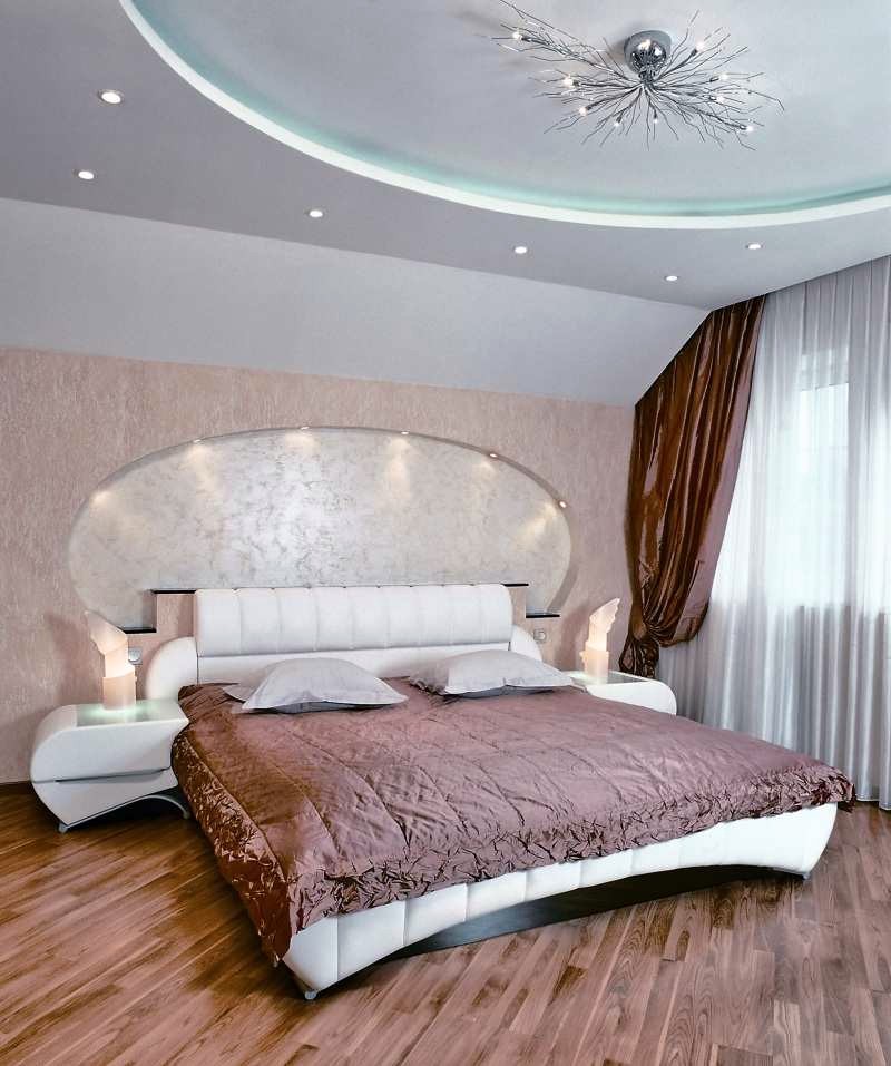Двухуровневый натяжной потолок с подсветкой в спальне фото дизайн