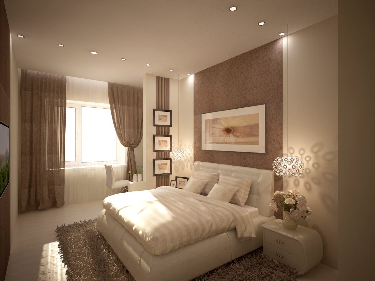 бежево коричневый дизайн спальни