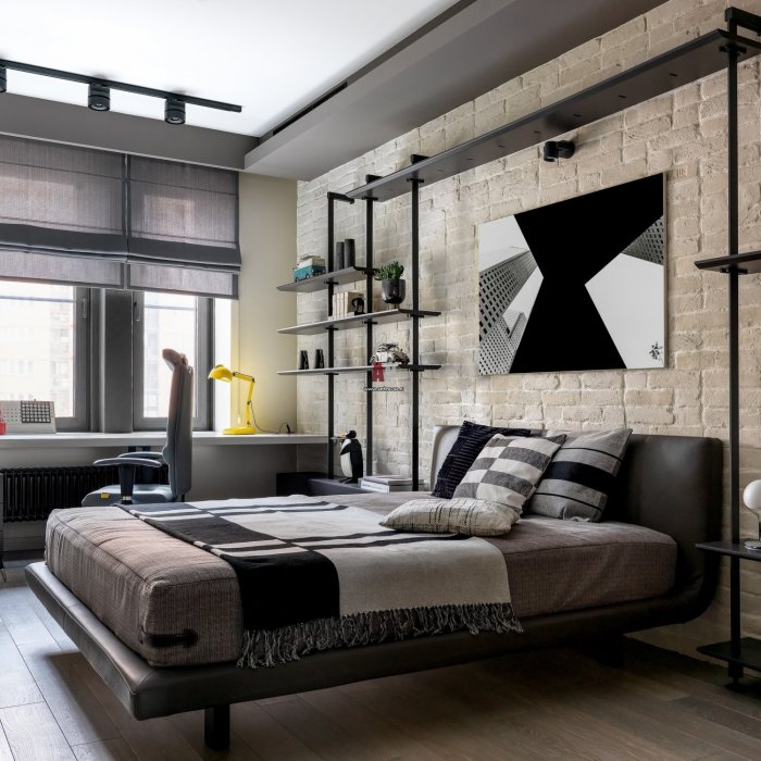 Спальня в стиле лофт: дизайн интерьера - 23 фото