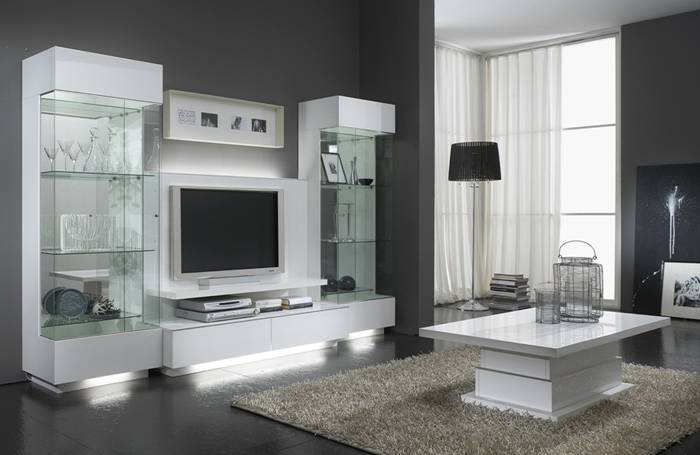 Глянцевая мебель для гостиной в стиль модерн: модели с белым глянцем в интерьере