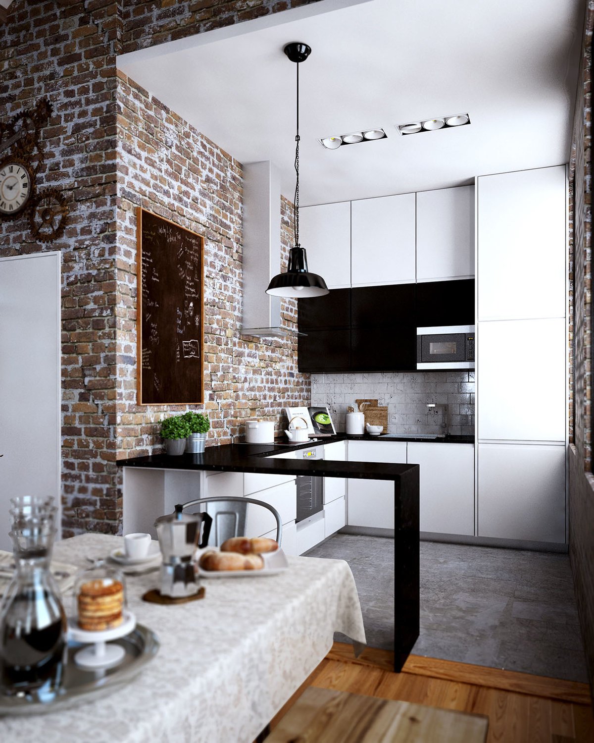 Кирпичная стена на кухне: отделка декоративным кирпичом кухонного интерьера
