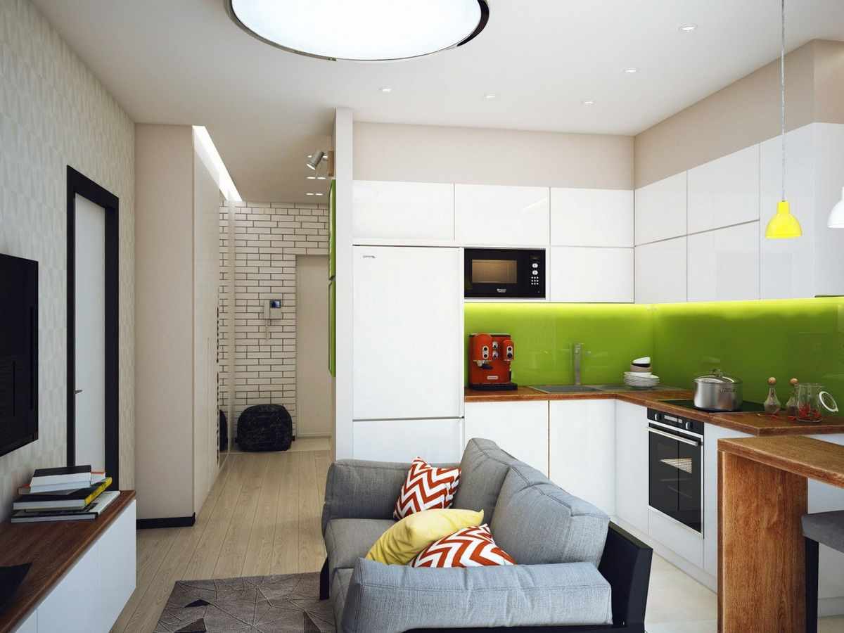 Дизайн кухни гостинной 18 квадратов
