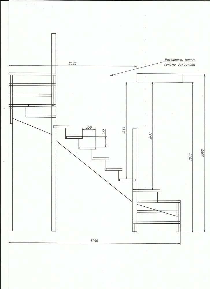 Расчёт лестницы с забежными ступенями на 180