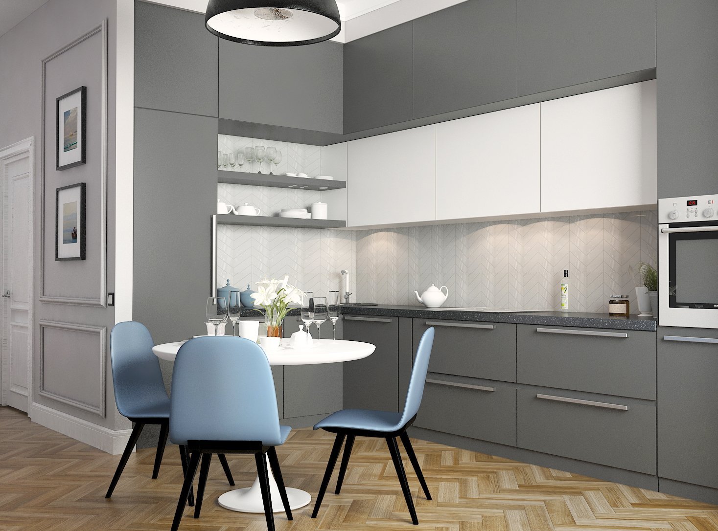Серый кухонный гарнитур: примеры расположения в интерьере, сочетание с другими тонами, выбор стиля