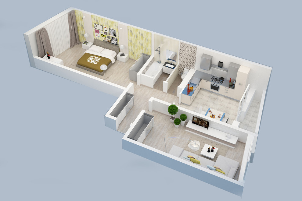 Дизайн двухкомнатной квартиры распашонки: 3 проекта | 30 фото