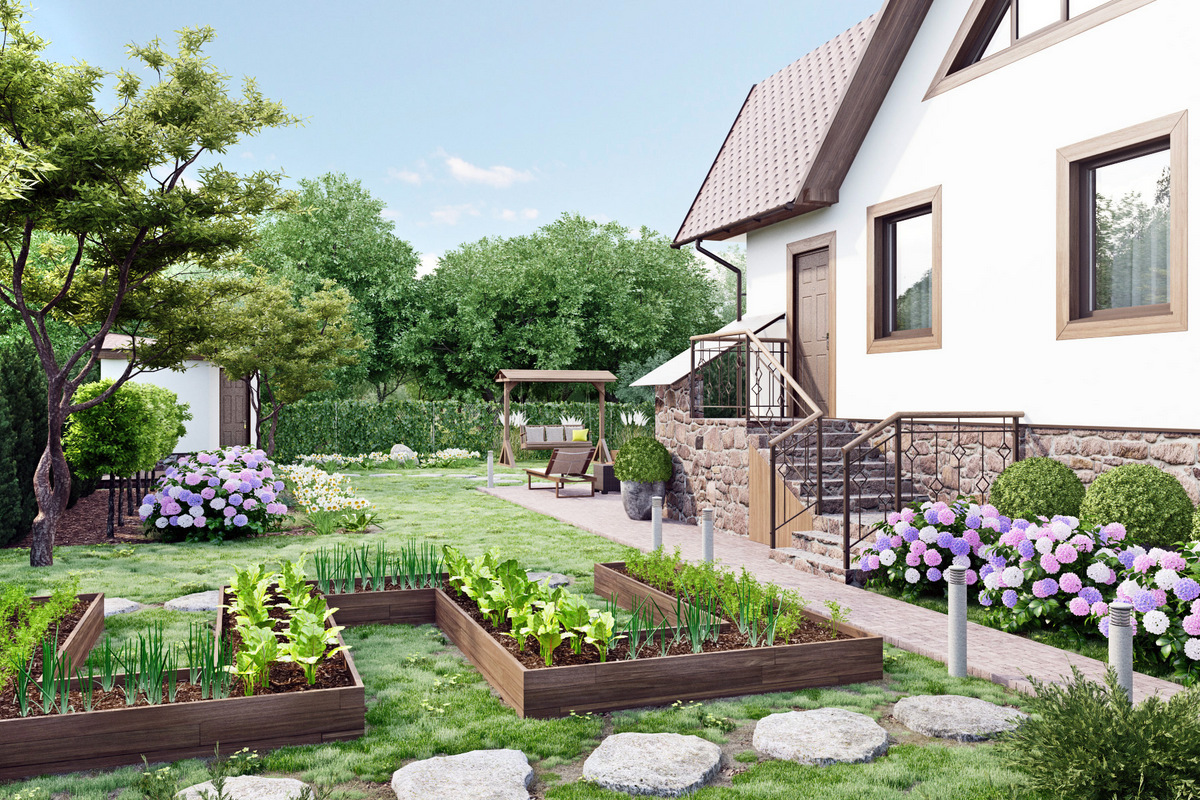 Ландшафтный дизайн загородного дома своими руками бюджетный вариант фото