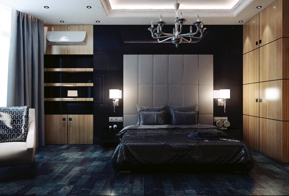 Интерьер спальни в темных тонах в современном стиле фото