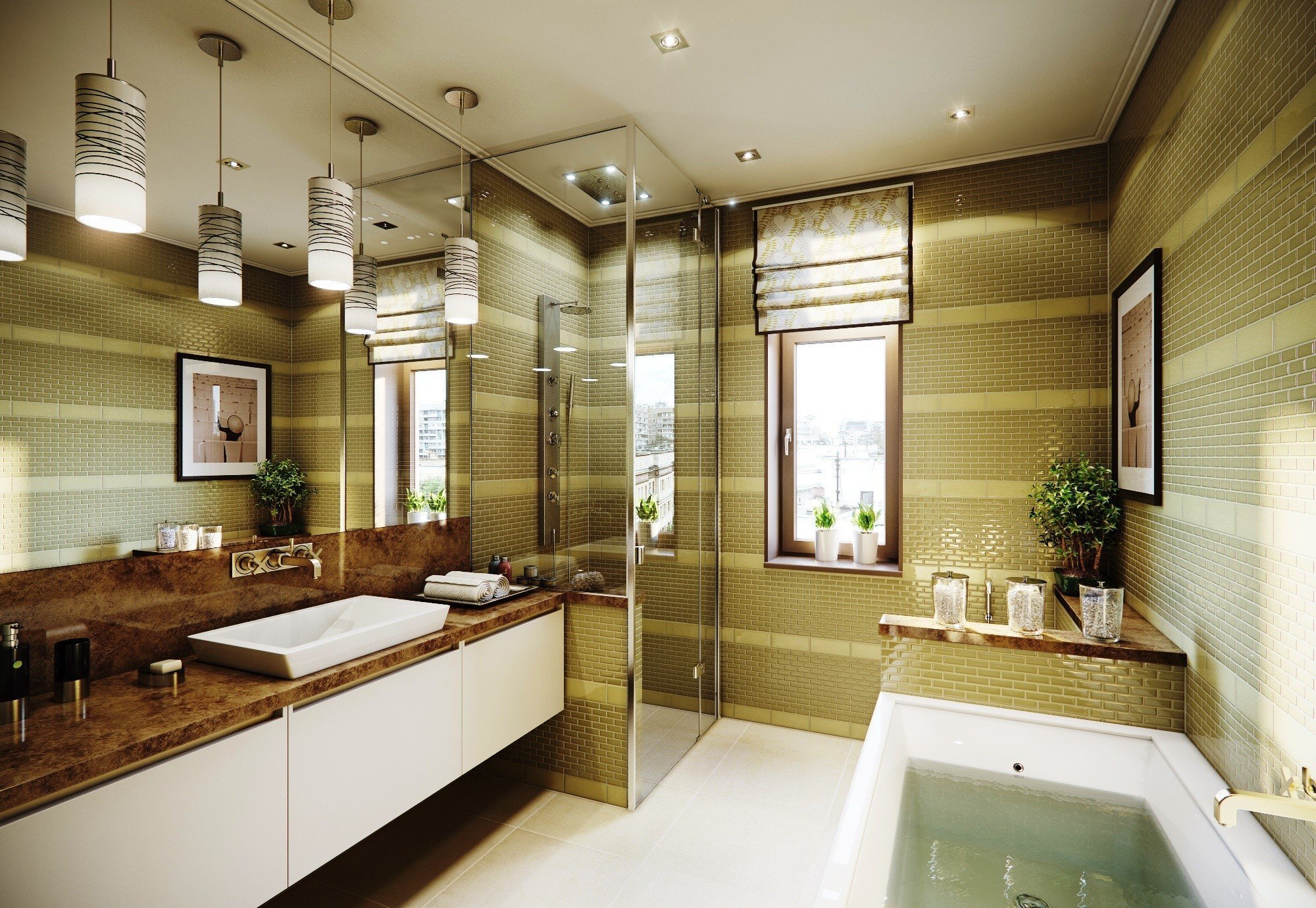 современный дизайн ванной комнаты в доме