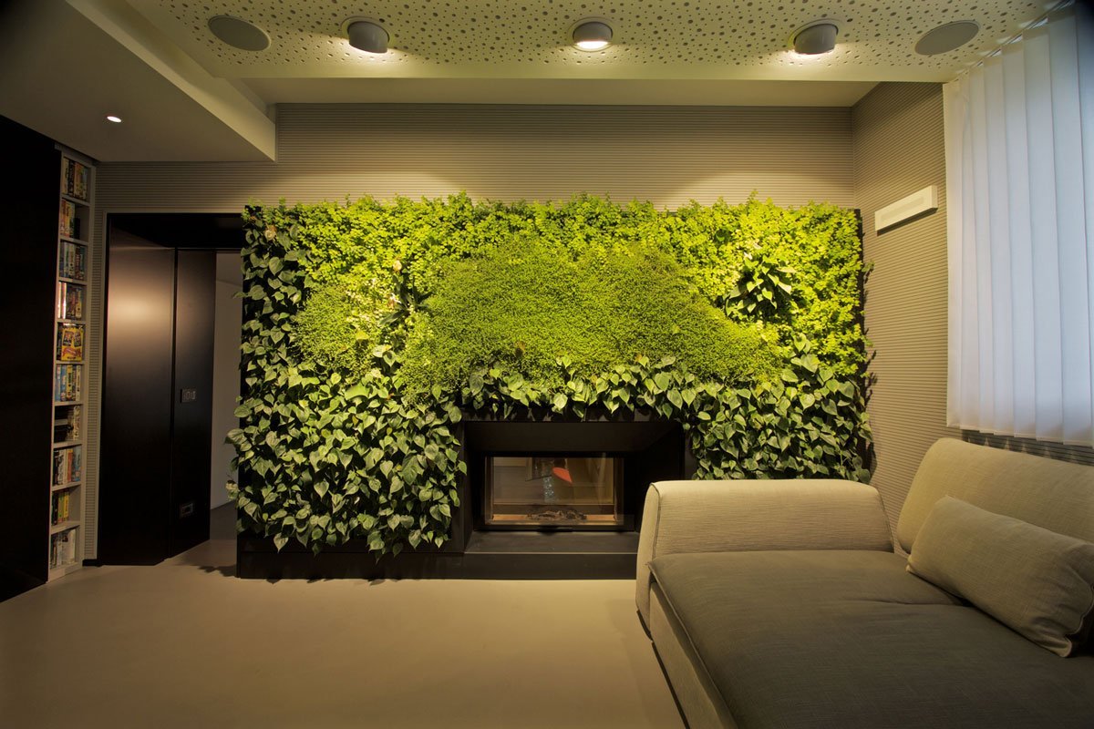 стена из живых растений в интерьере
