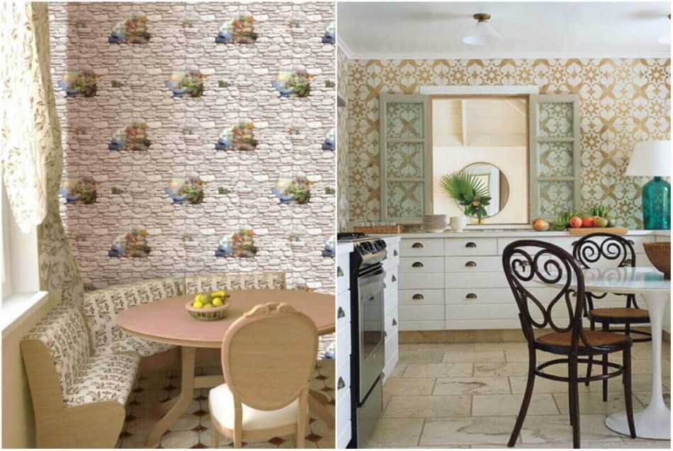 Комбинированные обои на кухне - примеры дизайна с фото