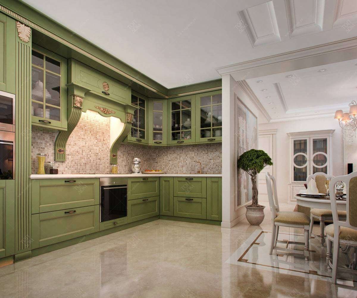 кухня в классическом стиле зеленого цвета