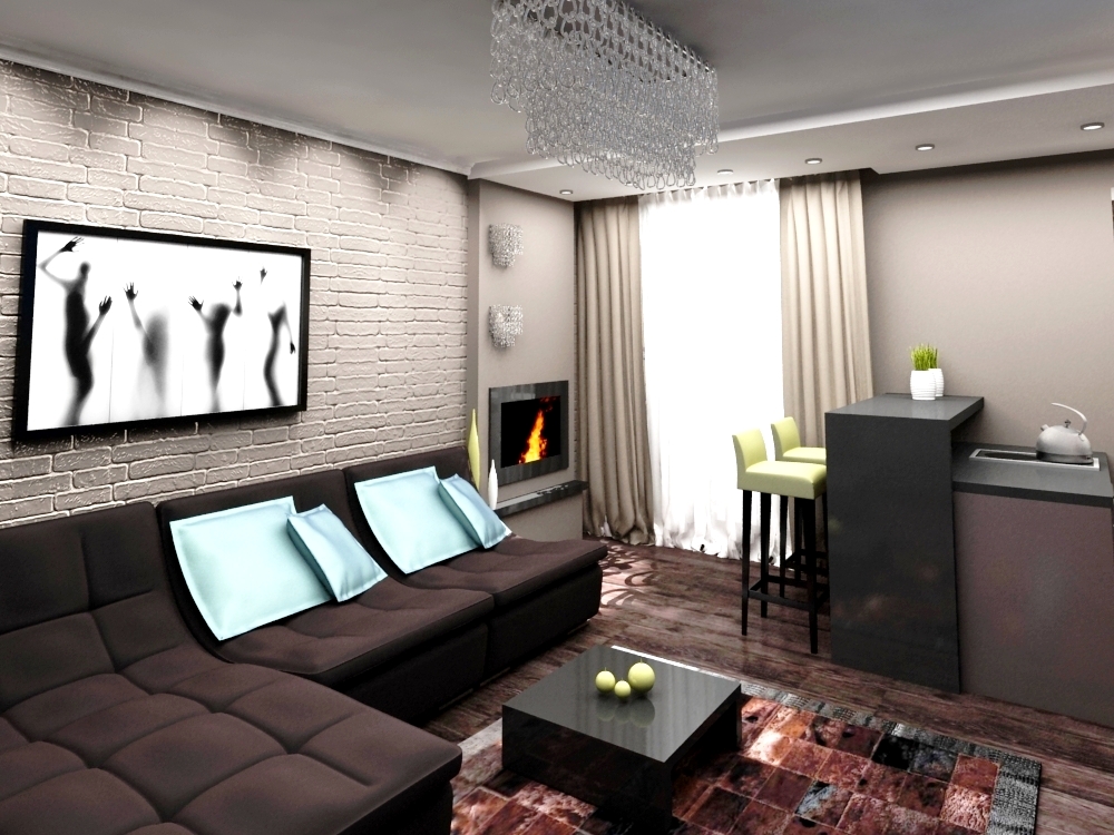 Дизайн однокомнатной квартиры студии 30, 40 кв. м. для холостяка с совмещенным санузлом