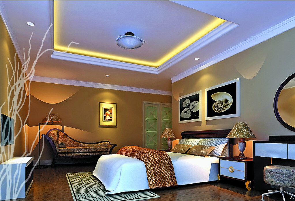 Красивый дизайн потолков из гипсокартона для спальной комнаты