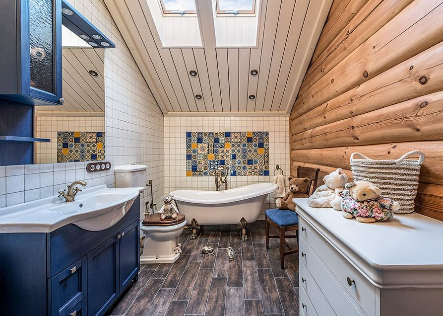 Ванная в стиле прованс в деревянном доме фото