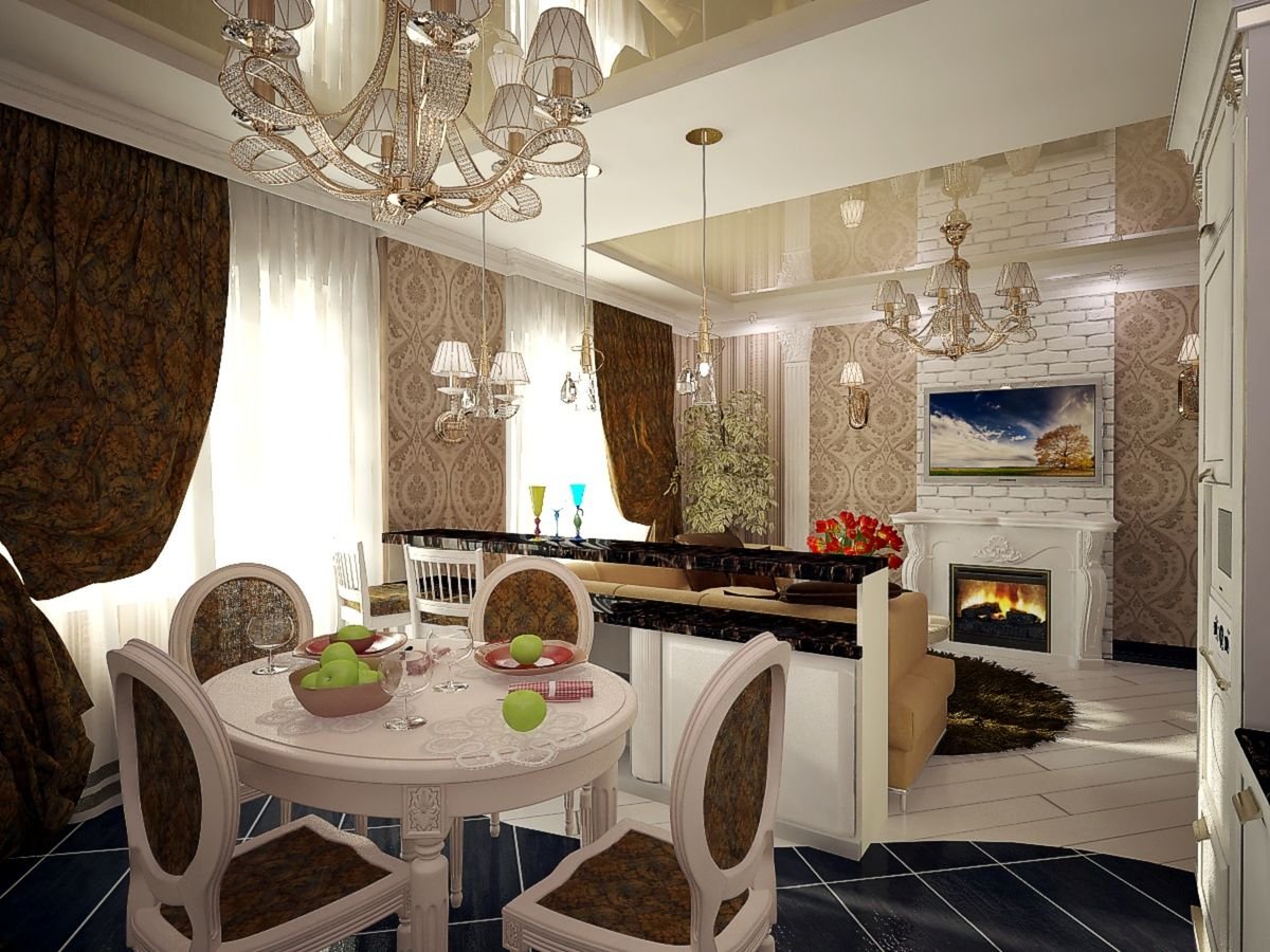 Кухня-гостиная с камином в частном доме: особенности дизайна интерьера