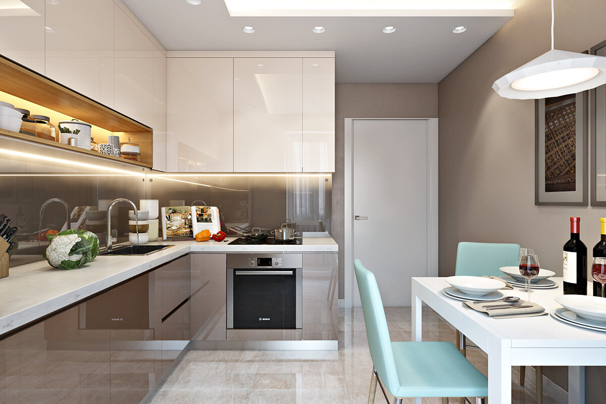 Современный дизайн кухни совмещенной с гостиной 2020 года