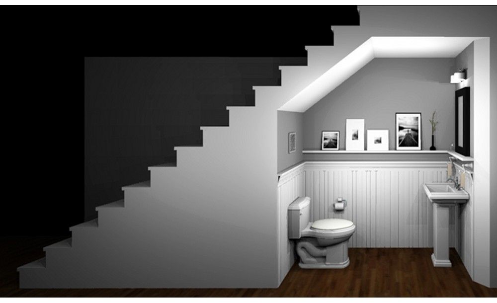 Туалет под лестницей: фото интерьера санузла под лестницей на второй этаж в частном доме