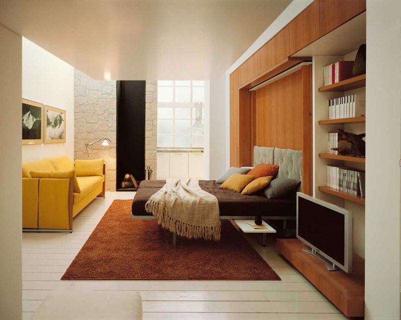 Спальня и гостиная в одной комнате: 108 фото идей зонирования