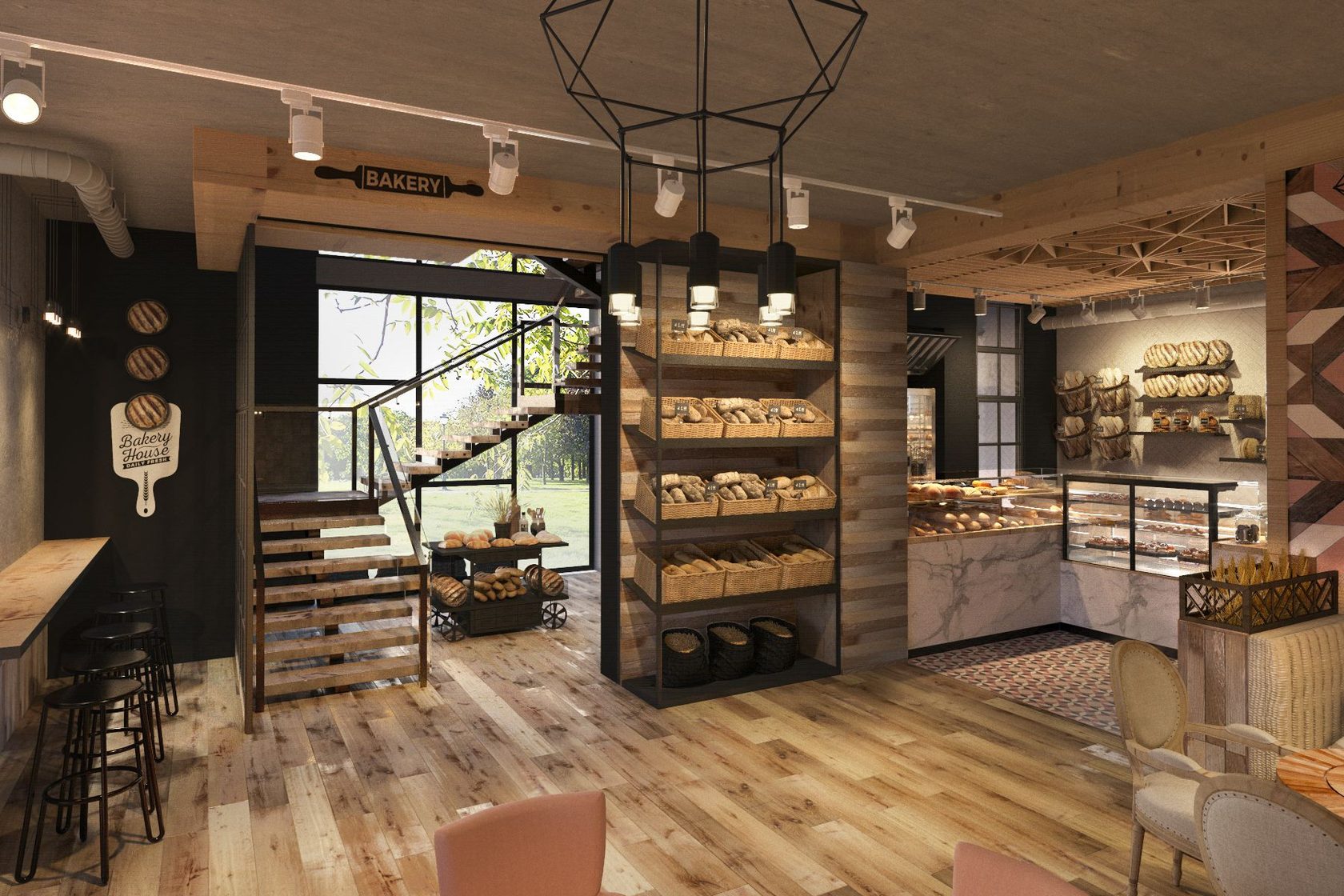 Дизайн пекарни в новом центре креативной индустрии в лондоне. пекарни дизайн интерьера