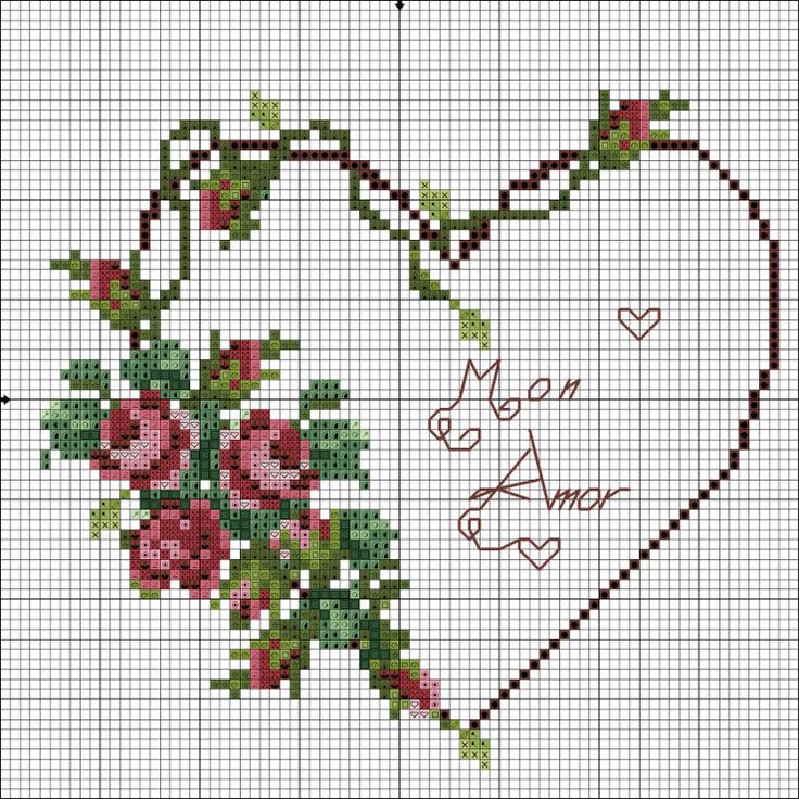 Схема вышивки крестом сердца: сердечки как вышивать крестиком, вышитый вальс и наборы, меланжевые цветы