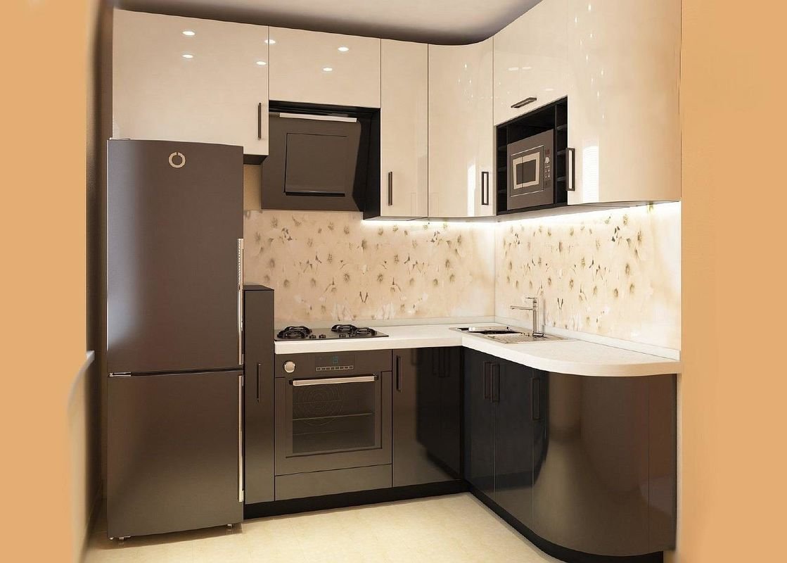 Кухня в хрущевке: фото интерьера, дизайн с холодильником, с колонкой