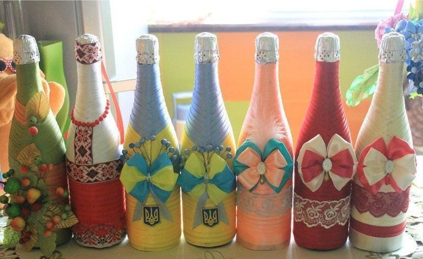 Декор бутылок: мастер-класс изготовления и варианты украшения своими руками (110 фото)