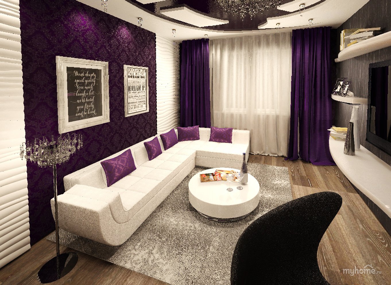 Фиолетовый диван, преимущества, удачные цветовые сочетания мебели