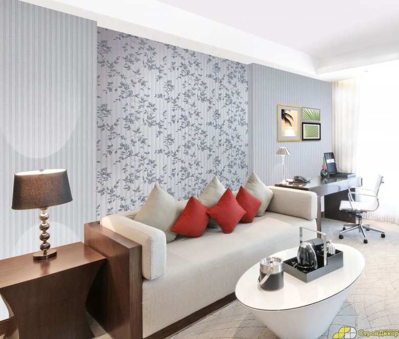 Подбираем обои двух цветов для гостиной: фото, методики и варианты стильного декорирования