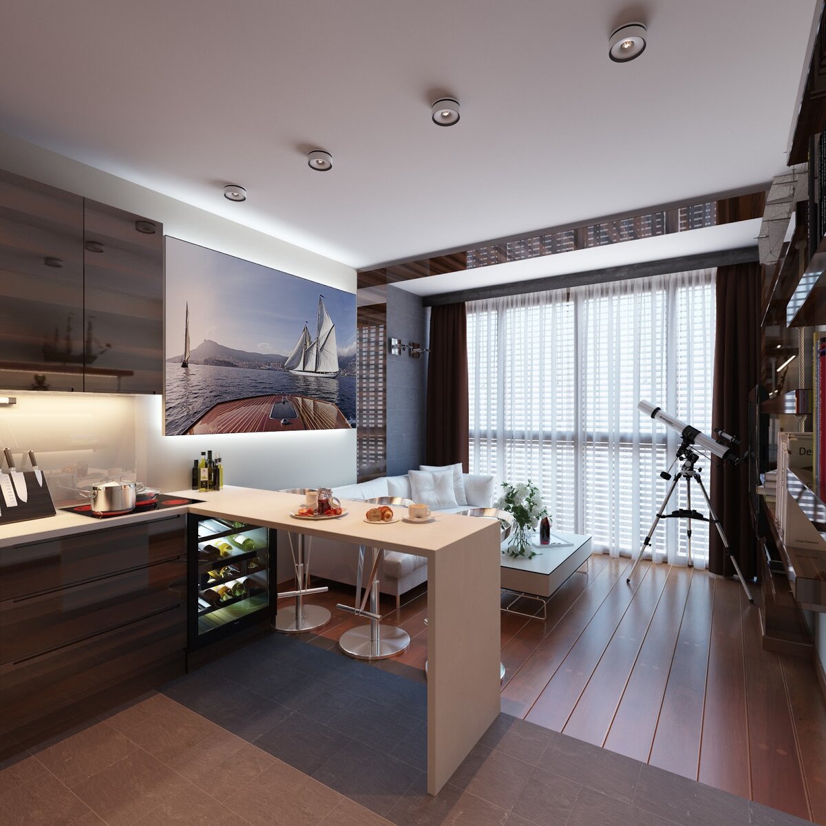 Дизайн кухни - гостиной 30 кв. м. - 125 фото эксклюзивных решений по зонированию