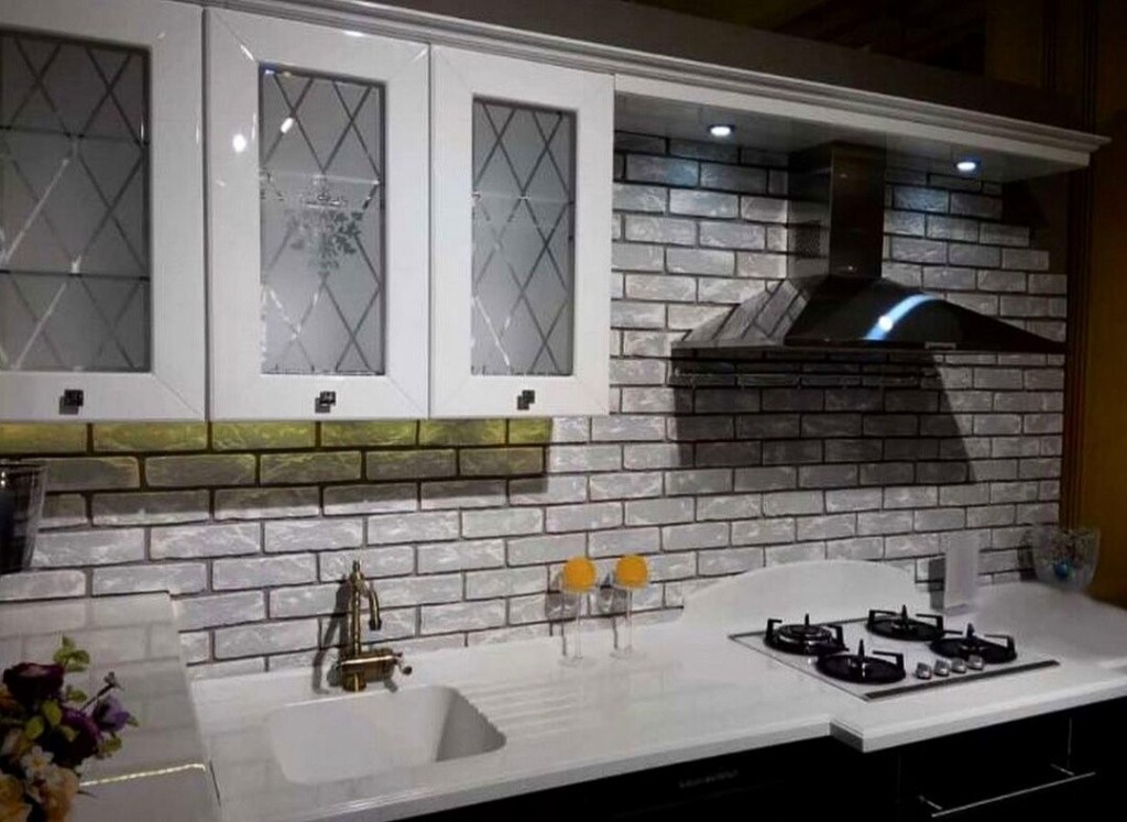 Кухня под кирпич или кирпичная стена на кухне, 50+ фото