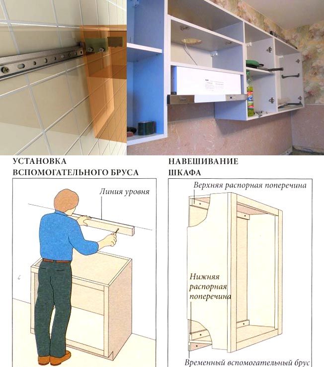 Установка верхних шкафов кухни: как повесить кухонные шкафы на планку, рейку, фартук