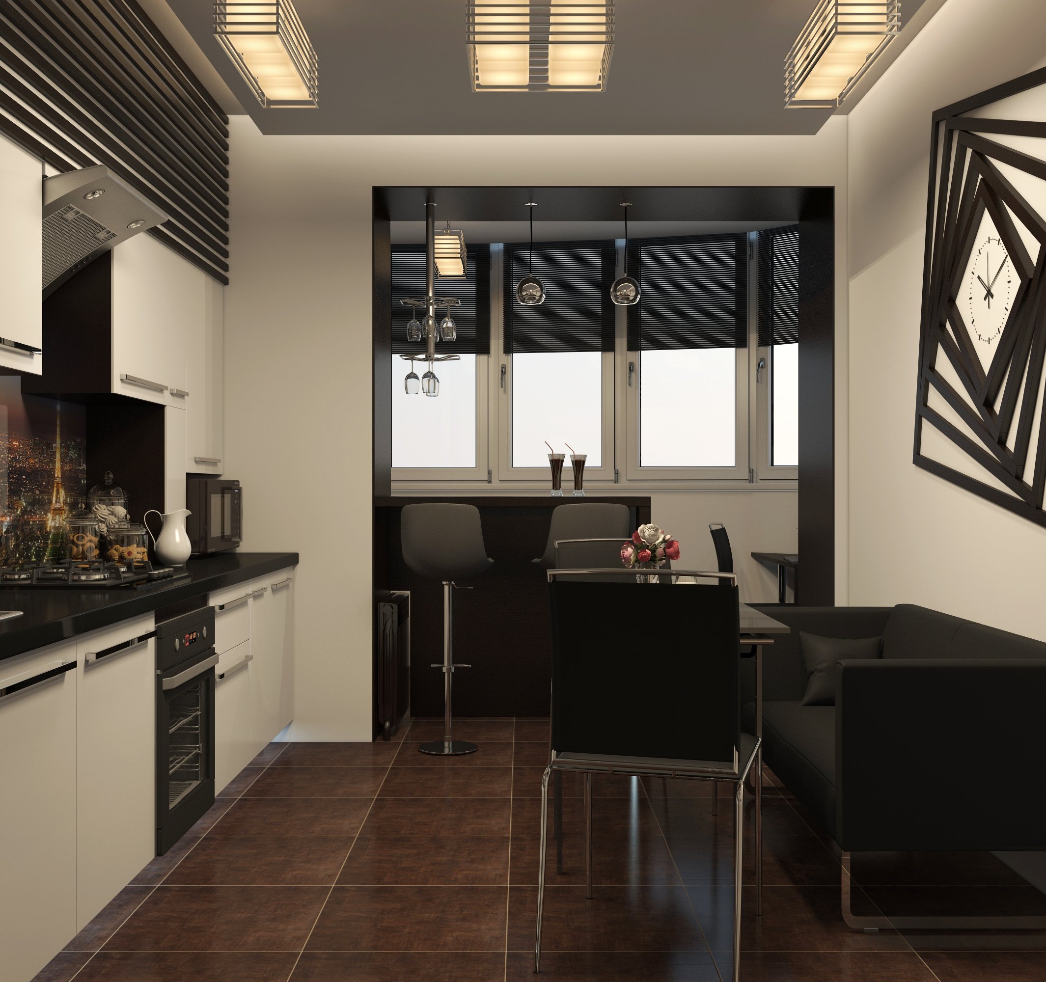 112 самых стильных интерьеров кухни, совмещенной с балконом