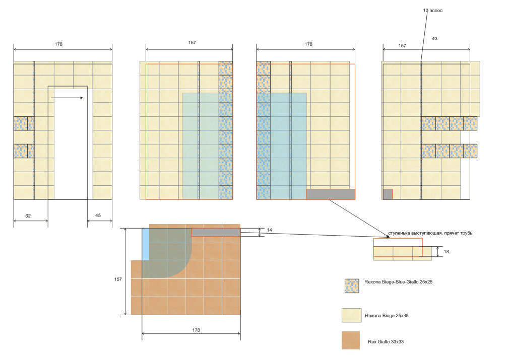 Чертеж раскладки плитки для ванной комнаты