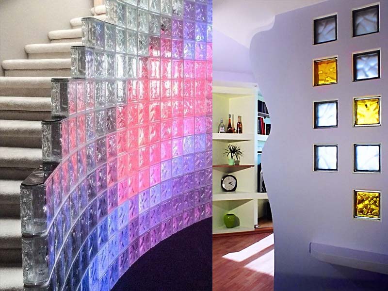 Стеклоблоки в интерьере квартиры: стеклянные перегородки с подсветкой, фото